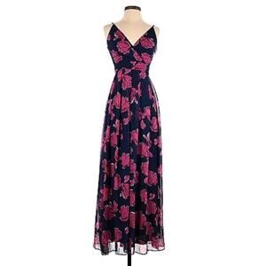 ModCloth Women's Navy and Pink Floral‎ Liza Luxe Dress XL Flattering Maxi Event